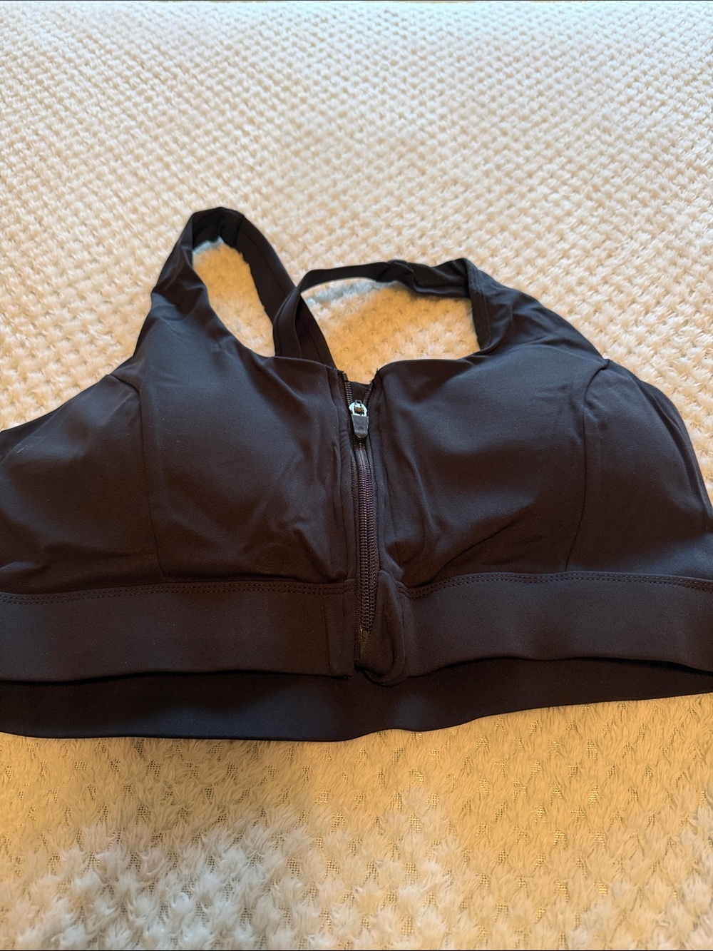 Black Front-Zip Padded Sports Bra with Wide Band